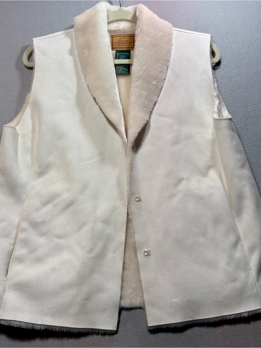 Ralph Lauren Cream Shearling Vest with Shawl Collar